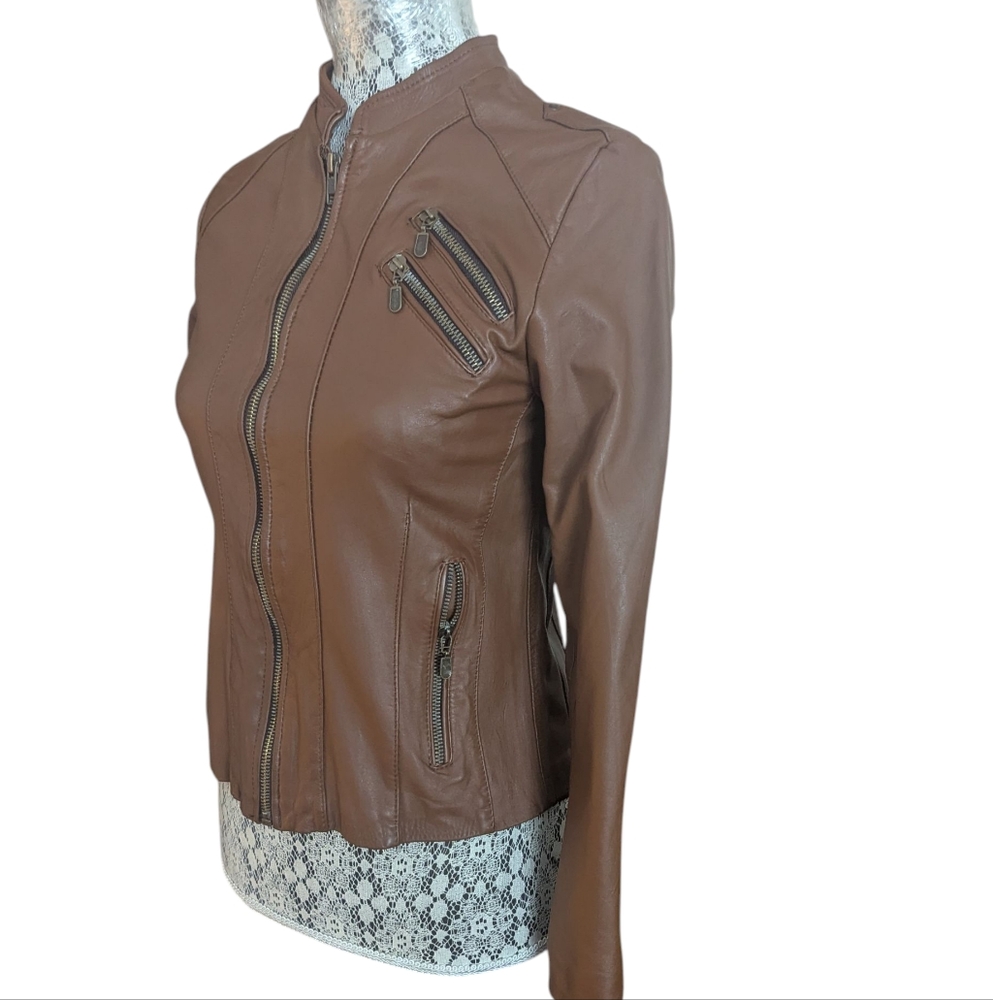 FELDINI Women's Brown Ovino Leather Jacket - Picture 3 of 11
